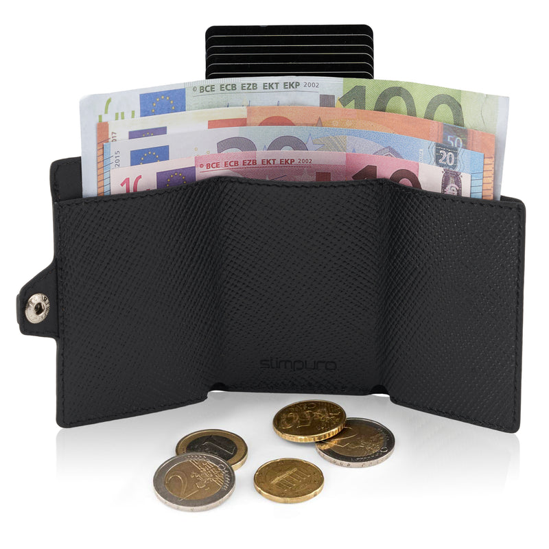 Compact mini wallet in saffiano leather with money clip and coin